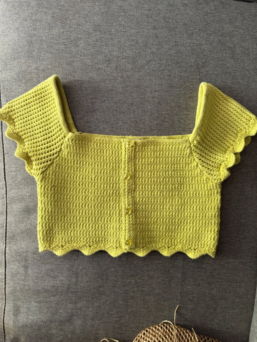 Zara Yellow Textured Knit Cardigan